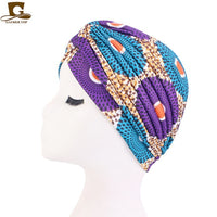 New Women Print Flower Knot Cancer Ruffle Chemo Hat Beanie scarf Turban Head Wrap Knitted Cap Hair Loss Accessories