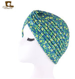 New Women Print Flower Knot Cancer Ruffle Chemo Hat Beanie scarf Turban Head Wrap Knitted Cap Hair Loss Accessories