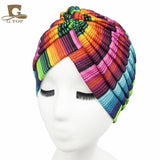 New Women Print Flower Knot Cancer Ruffle Chemo Hat Beanie scarf Turban Head Wrap Knitted Cap Hair Loss Accessories