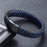 ZOSHI Punk Men Jewelry Black Red Braided Leather Bracelet Stainless Steel Magnetic Clasp Fashion Bangles Wrap Bracelet