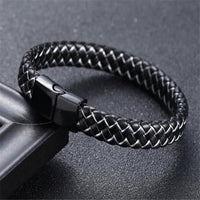 ZOSHI Punk Men Jewelry Black Red Braided Leather Bracelet Stainless Steel Magnetic Clasp Fashion Bangles Wrap Bracelet