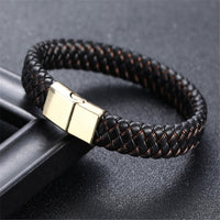 ZOSHI Punk Men Jewelry Black Red Braided Leather Bracelet Stainless Steel Magnetic Clasp Fashion Bangles Wrap Bracelet