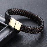 ZOSHI Punk Men Jewelry Black Red Braided Leather Bracelet Stainless Steel Magnetic Clasp Fashion Bangles Wrap Bracelet