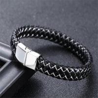 ZOSHI Punk Men Jewelry Black Red Braided Leather Bracelet Stainless Steel Magnetic Clasp Fashion Bangles Wrap Bracelet