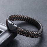 ZOSHI Punk Men Jewelry Black Red Braided Leather Bracelet Stainless Steel Magnetic Clasp Fashion Bangles Wrap Bracelet