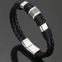 ZOSHI Punk Men Jewelry Black Red Braided Leather Bracelet Stainless Steel Magnetic Clasp Fashion Bangles Wrap Bracelet