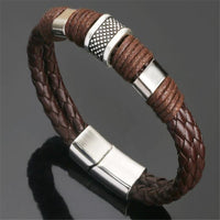 ZOSHI Punk Men Jewelry Black Red Braided Leather Bracelet Stainless Steel Magnetic Clasp Fashion Bangles Wrap Bracelet