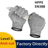 Anti Cut Gloves Cut Resistant Gardening Kitchen Gloves Grey Black HPPE EN388 Anti-cut Level 5 Safety Work Gloves