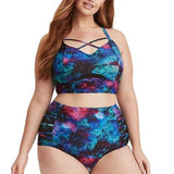 Vintage Print Dye Plus Size High Waist Swimwear Women Crop Top Two Piece Tankini Swimsuits Large Size Bathing Suit Swimming Suit